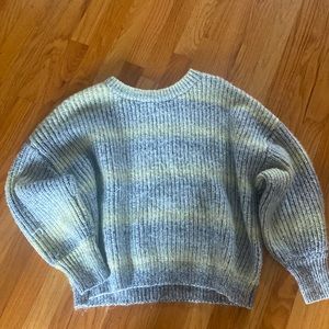 Universal Thread Blue and Pale Yellow Striped Ribbed Crewneck Sweater